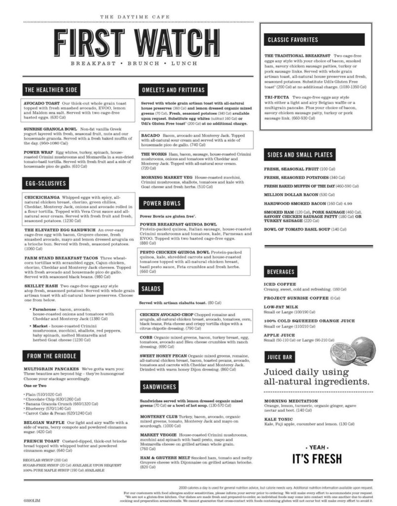 First Watch Catering Menu USA