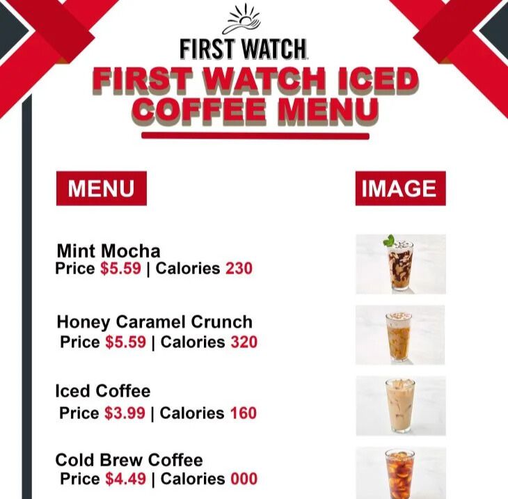 First Watch Coffee Menu usa