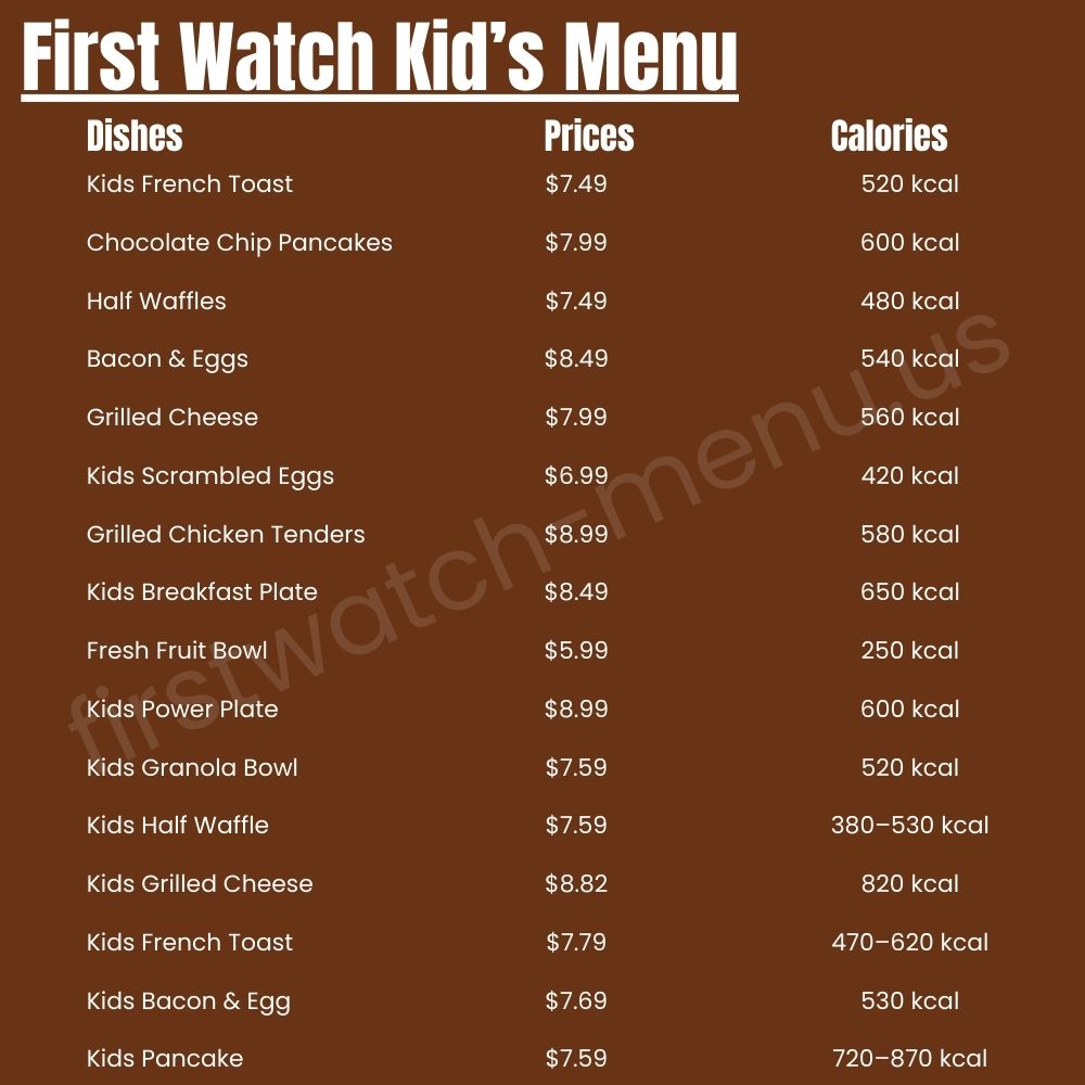 First Watch Kids Menu with Prices